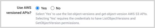 Radio button selection for using AWS versioned APIs.
