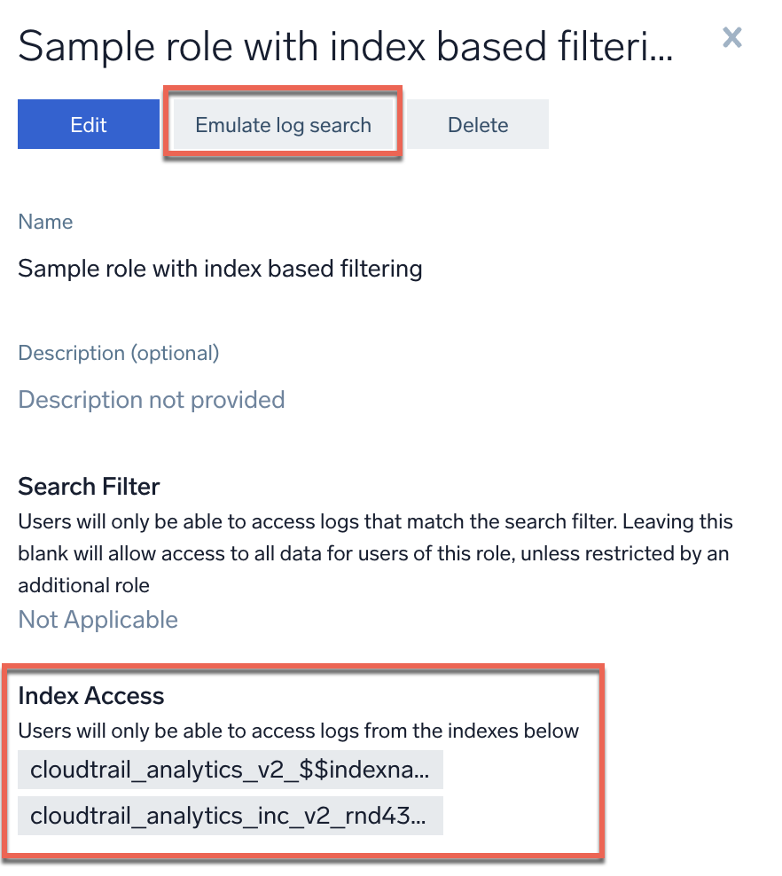 Emulate log search for index filter