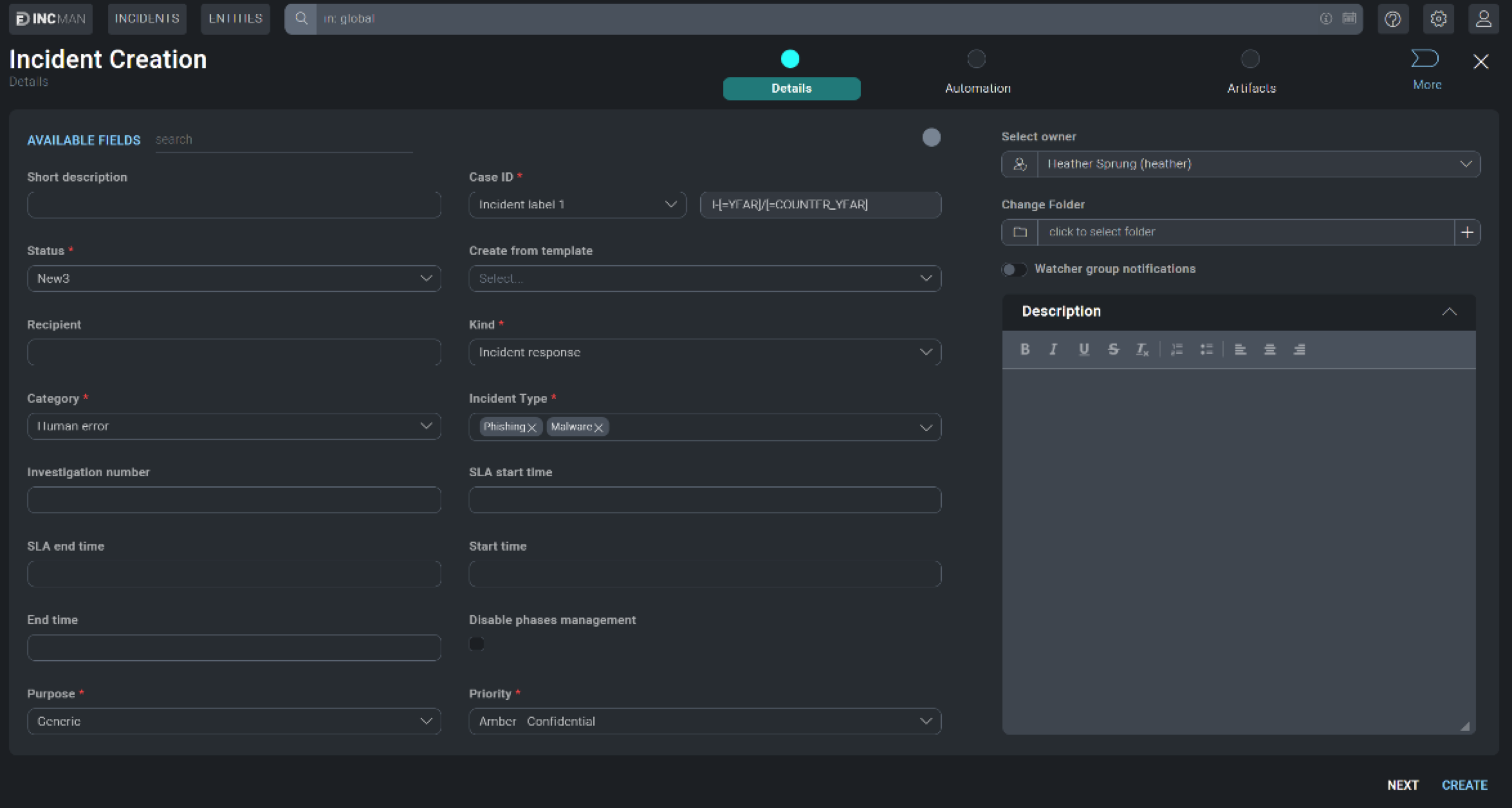 New Incident Editor